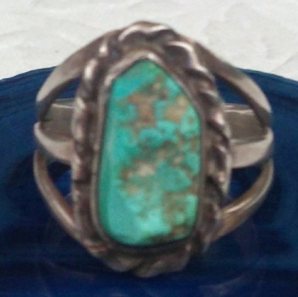 Native American Sterl.Silver Raw Turquoise Ring VINTAGE - Picture 5 of 16